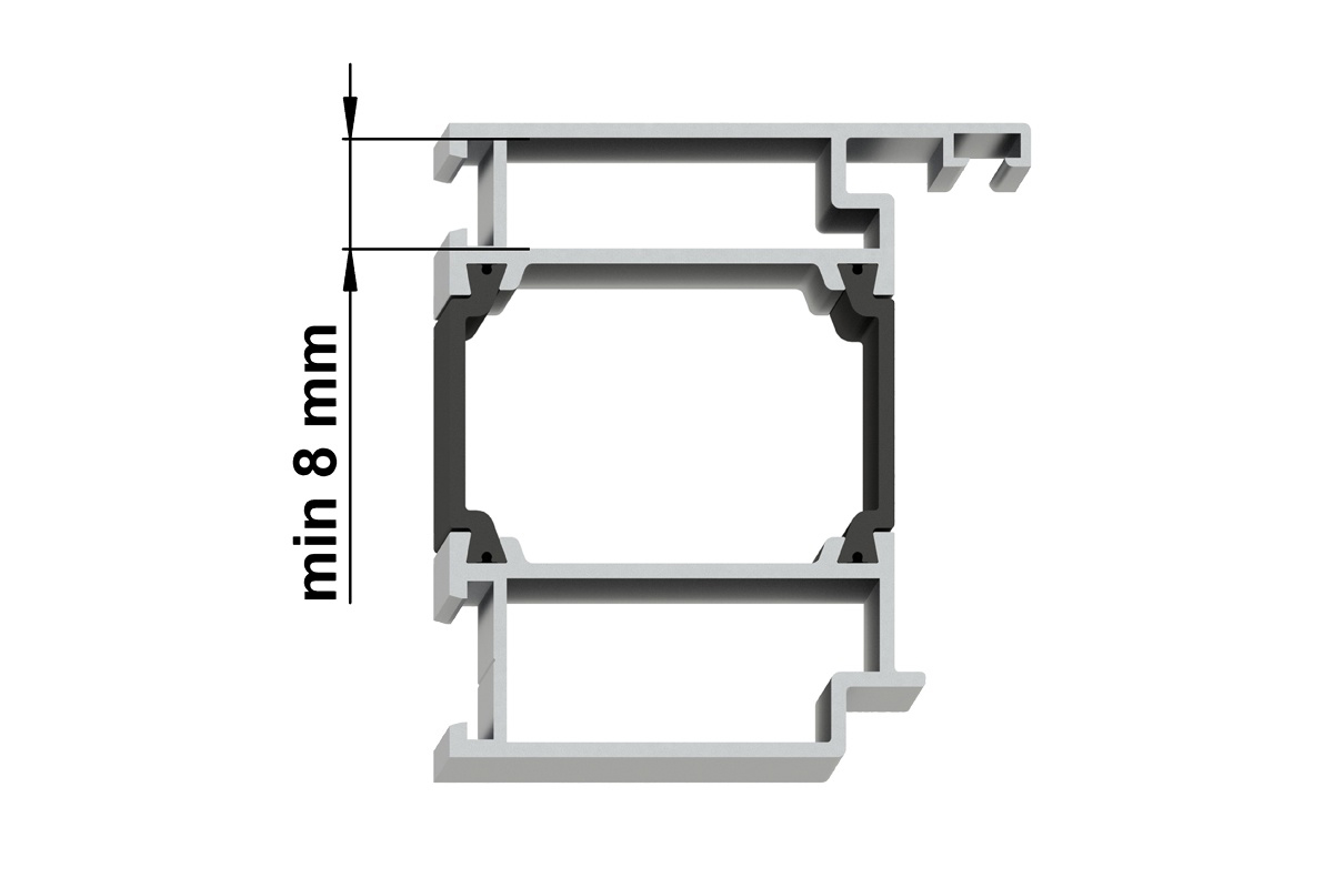 Für Profile mit thermischer Trennung („warme Profile“) auf der Scharnierseite (Breite mindestens 8 mm)