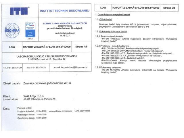 Отчет об испытаниях 3-створчатых петель WS 