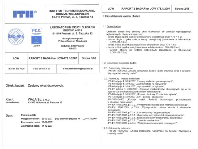 Raport z badań klamka