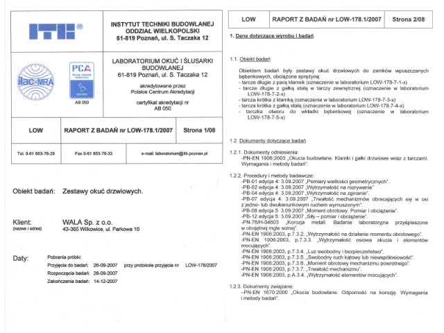 Door handle test report