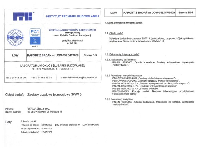 Отчет об испытаниях 3-створчатых петель SWW 