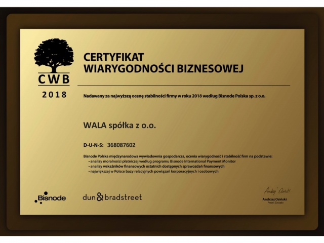 2018 Business Credibility Certificate