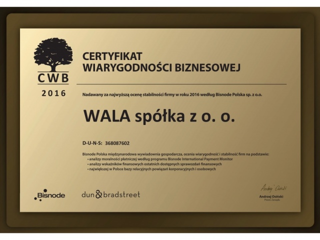 2016 Business Credibility Certificate