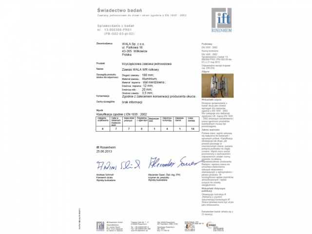 IFT ROSENHEIM - roller hinge test