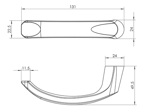 Klamka H2 Szyld M2 WALA - rzut techniczny z wymiarami