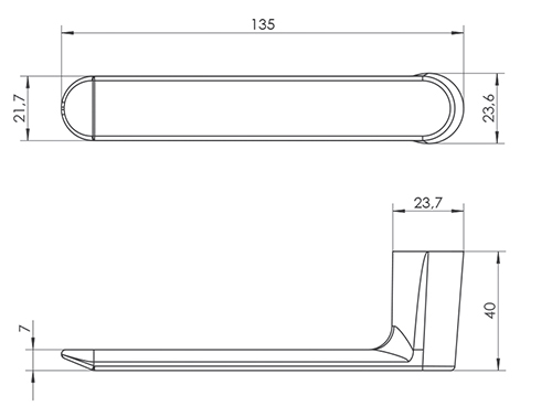 Klamka H3 Szyld S1 WALA - rzut techniczny z wymiarami