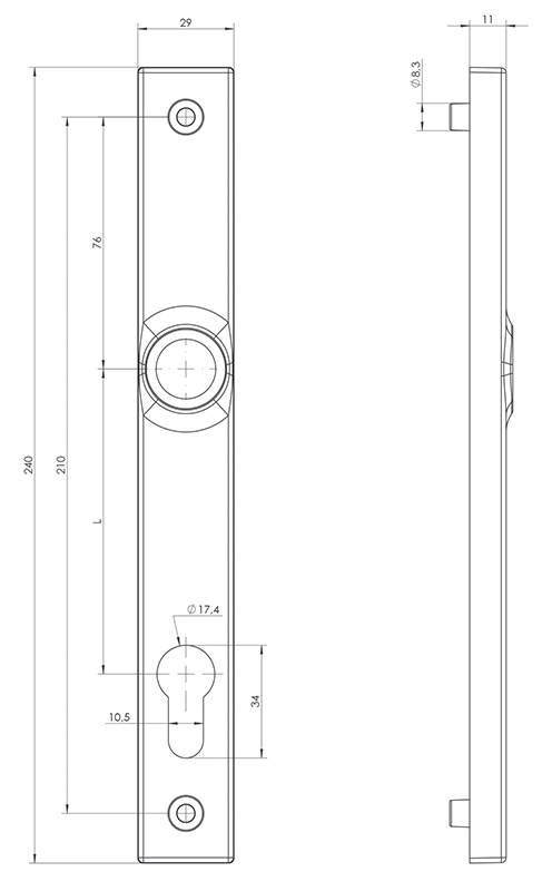 Gałka drzwiowa G3 Szyld S1 WALA wymiary szyldu