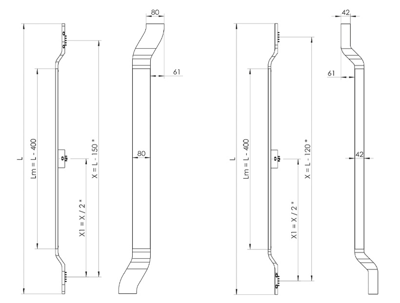 Wymiary uchwytu MPS31 T3 L/P