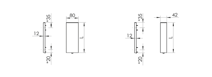 Wymiary dostawki PS01 o wymairach 80x12 i 42x12