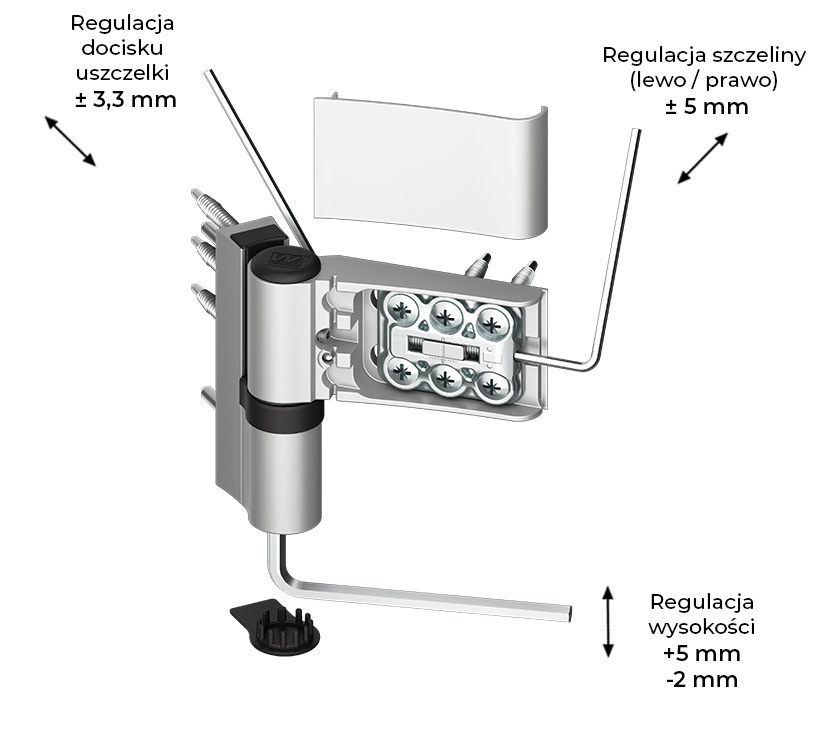 Zawias do drzwi PCV WALA AXL 2-skrzydełkowy regulacja