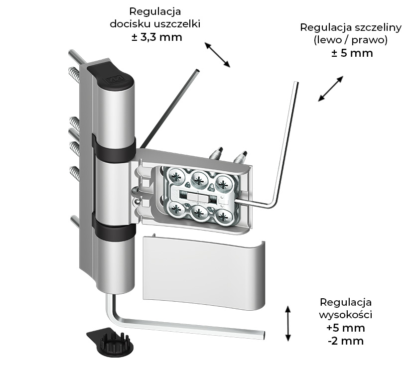 Zawias do drzwi PCV WALA AXL 3-skrzydełkowy regulacja
