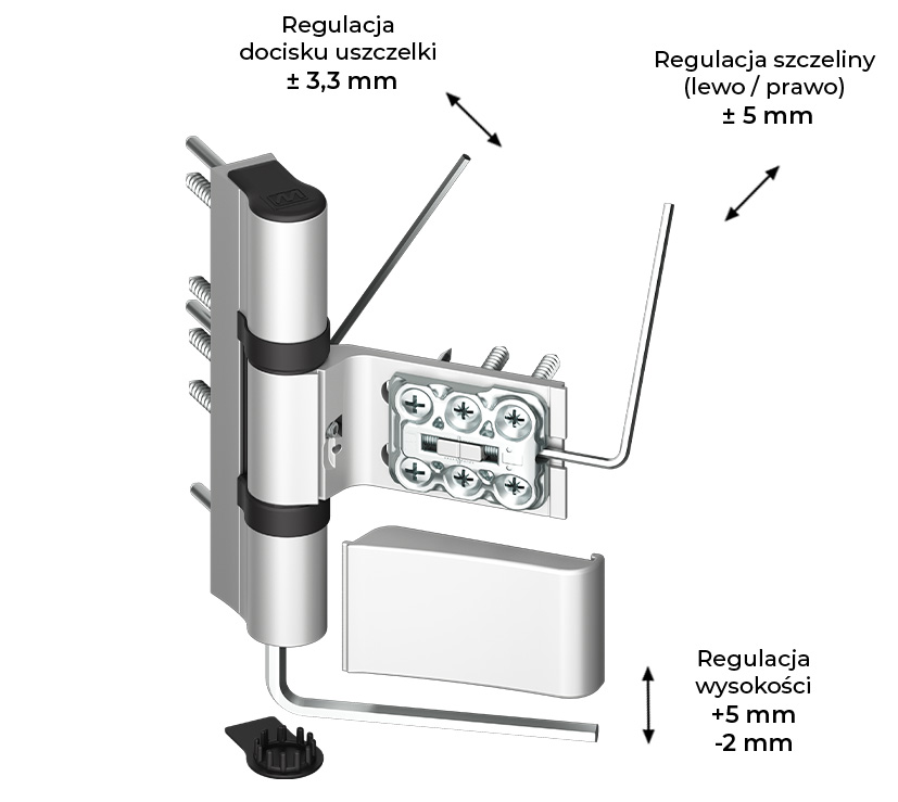 Zawias do drzwi PCV WALA EXL 3-skrzydełkowy regulacja