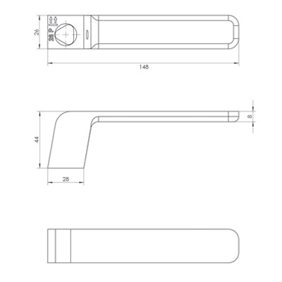 Klamka panelowa WALA H6S26P - wymiary rękojeści