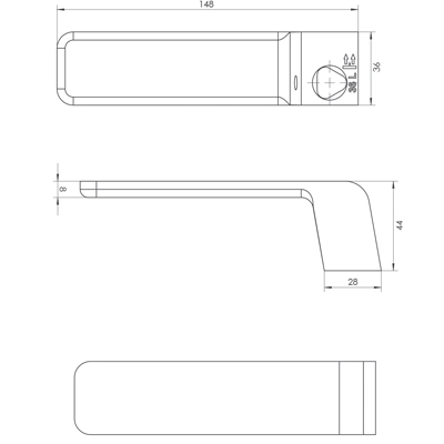 Klamka panelowa WALA H6S36L - wymiary rękojeści